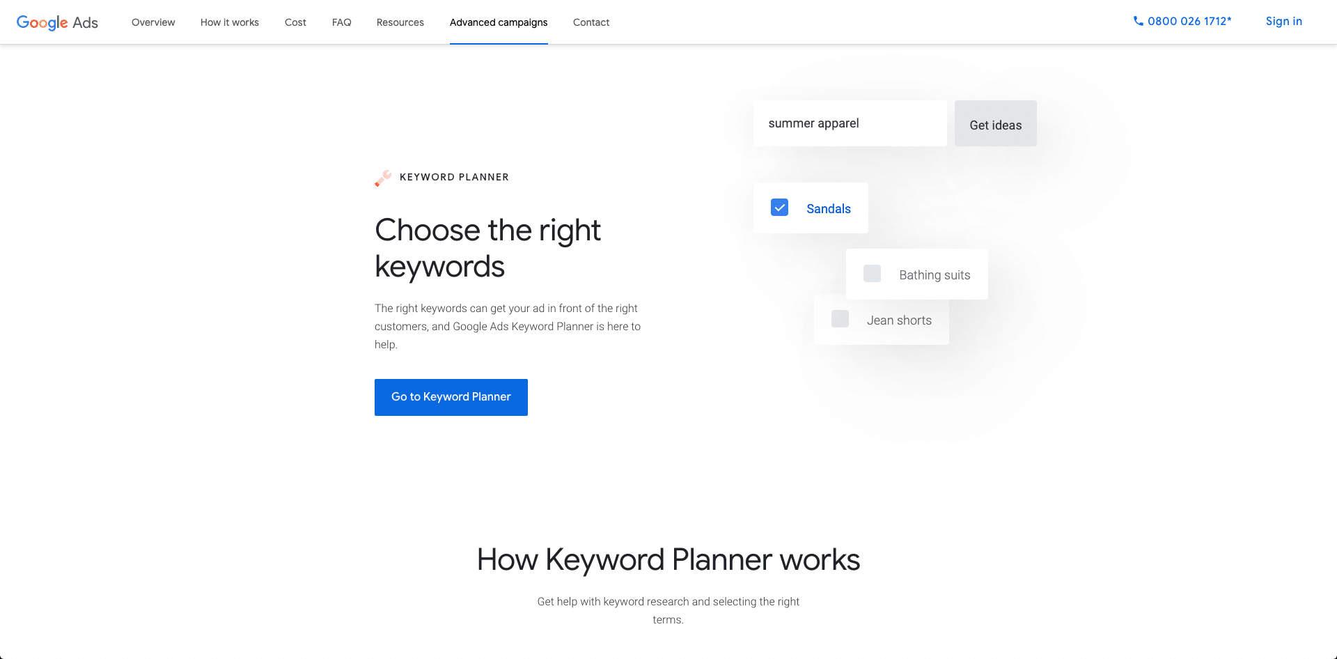 screenshot of google keyword planner
