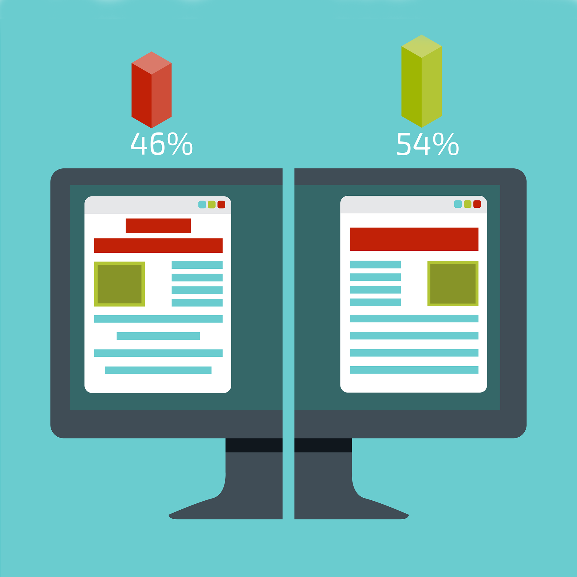 illustration of desktop pc split down middle showing graphs