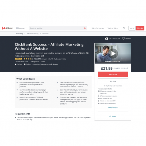 ClickBank Success - Affiliate Marketing Without a Website Udemy