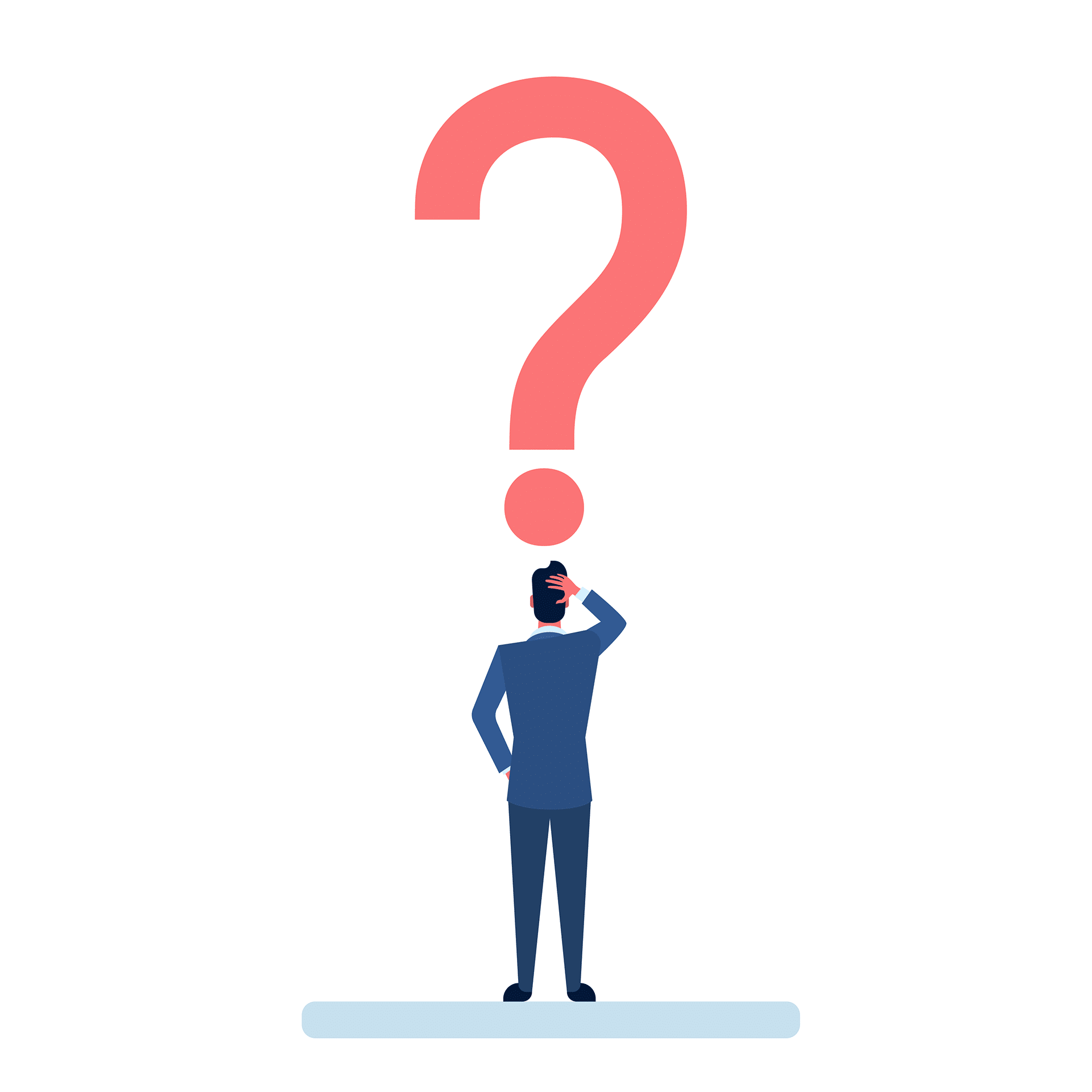 illustrated man is confused about large floating question mark