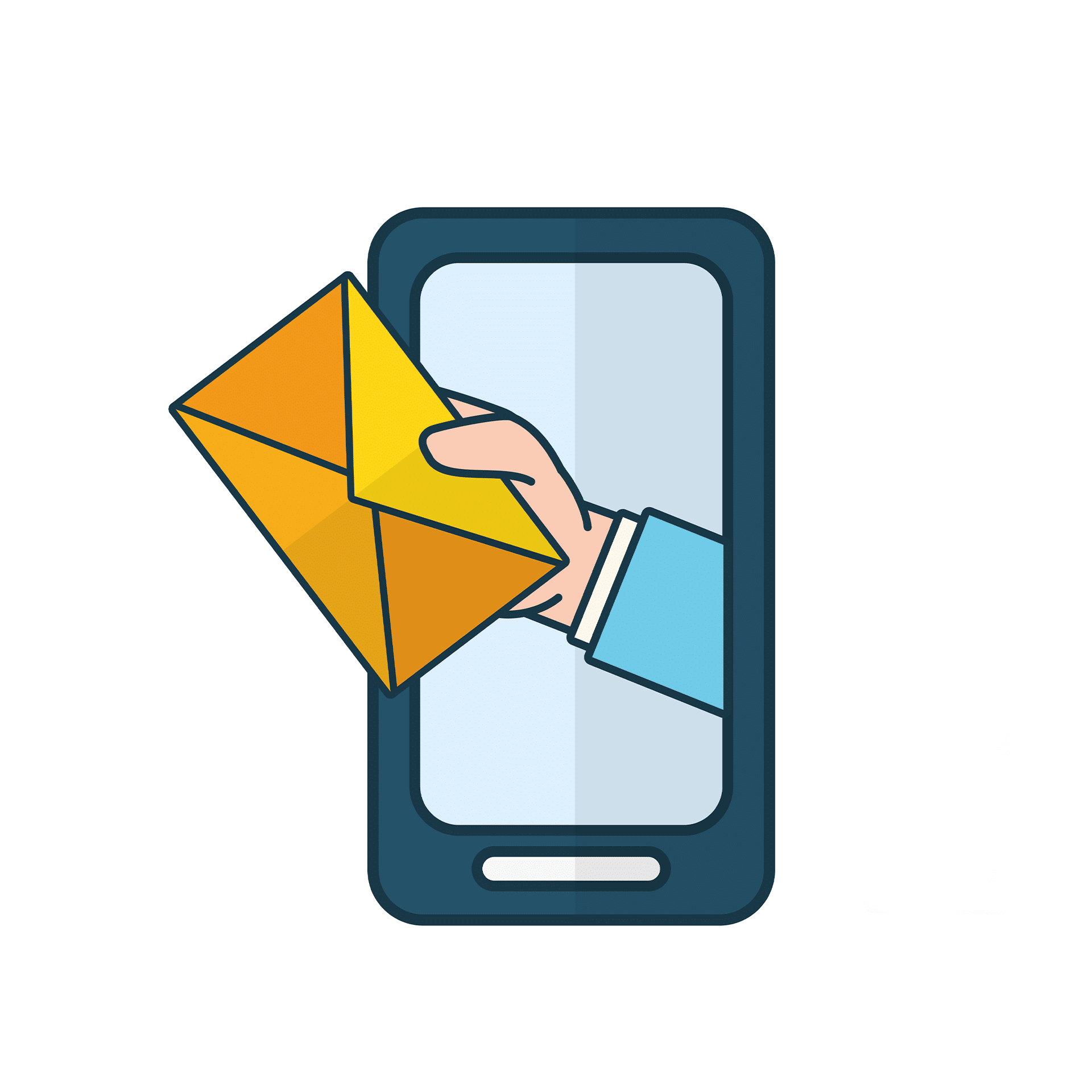 illustrated phone with email hand